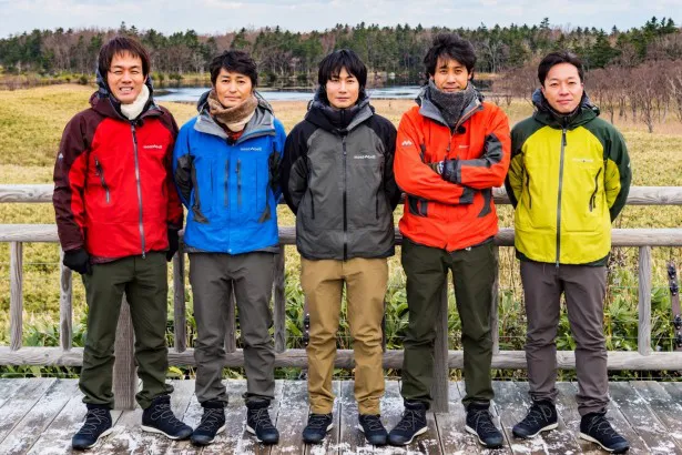 TEAM NACSの森崎博之、安田顕、戸次重幸、大泉洋、音尾琢真(左から)
