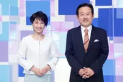 会見に登壇した榎戸教子キャスター、山川龍雄キャスター(写真左から)