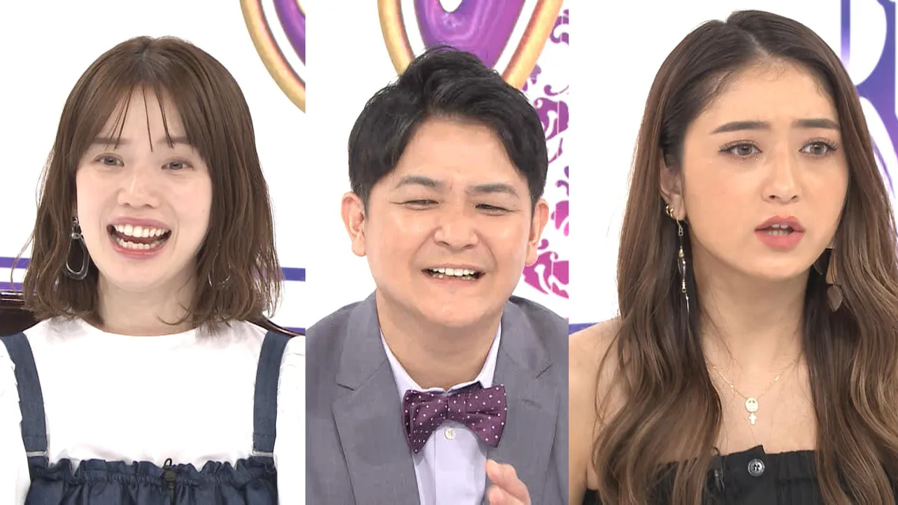 MCの弘中綾香アナ(左)、千鳥・ノブ(中央)と、ゲストのみちょぱこと池田美優(右)