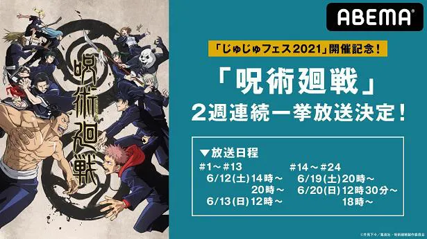 2週連続一挙放送が決定したTVアニメ「呪術廻戦」