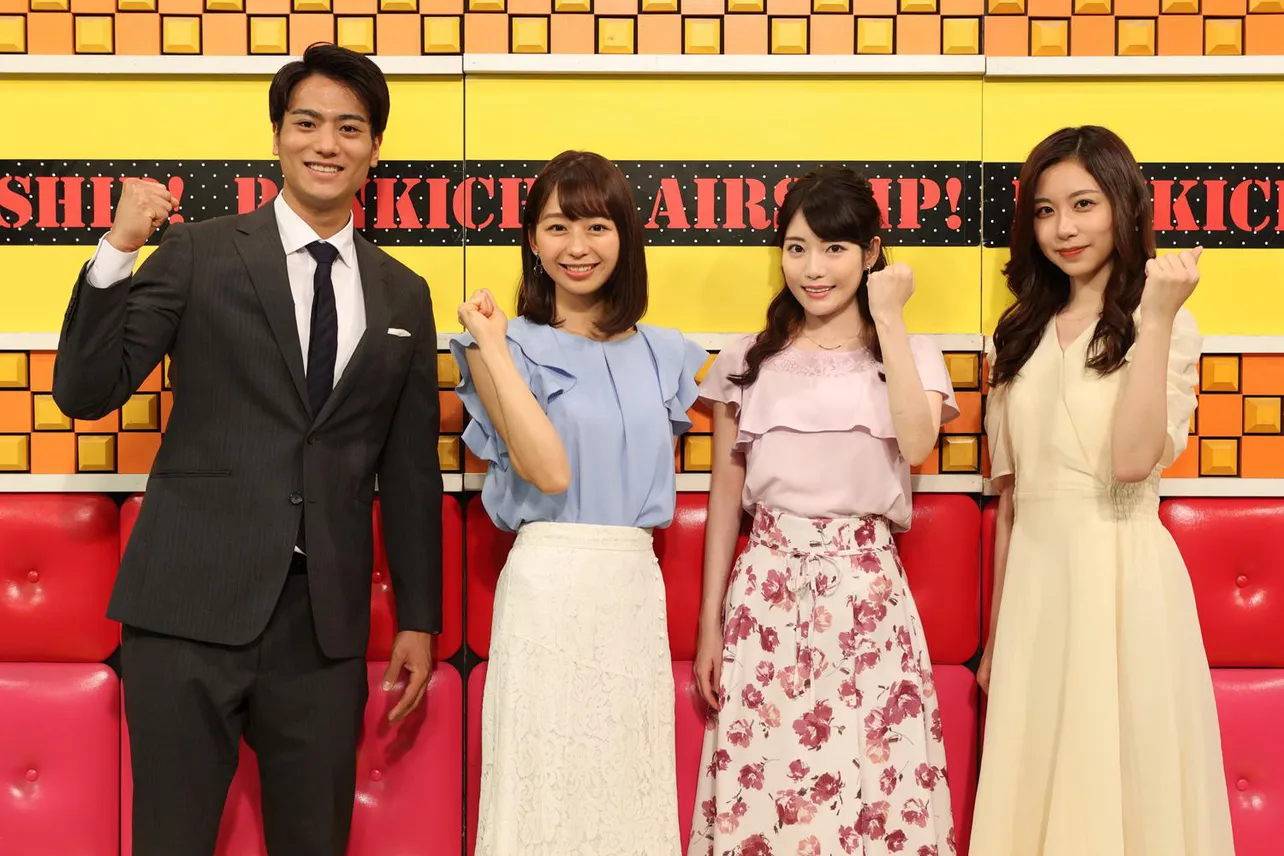 フジ新人アナウンサーの山本賢太アナ、小室瑛莉子アナ、竹俣紅アナ、小山内鈴アナ(写真左から)がテレビ初出演