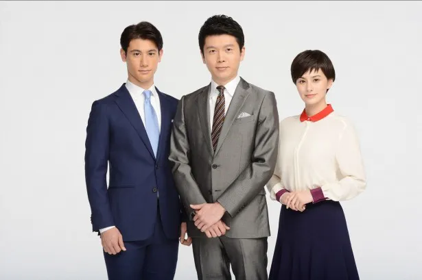 「Nスタ」の顔となる(左から)国山ハセンアナウンサー、井上貴博アナウンサー、ホラン千秋