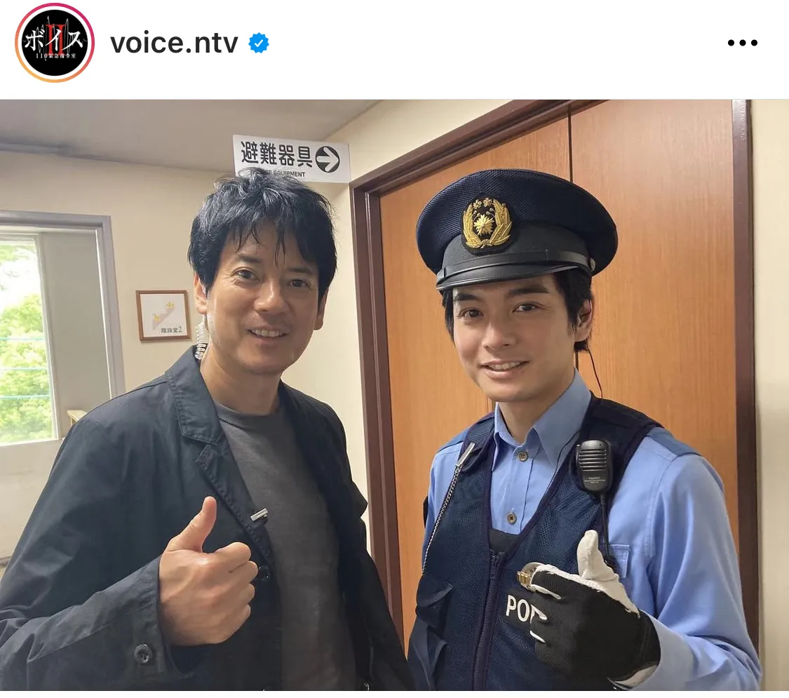 「ボイスII 110緊急指令室」第4話ゲストの榎木淳弥(右)、主演の唐沢寿明(左)。