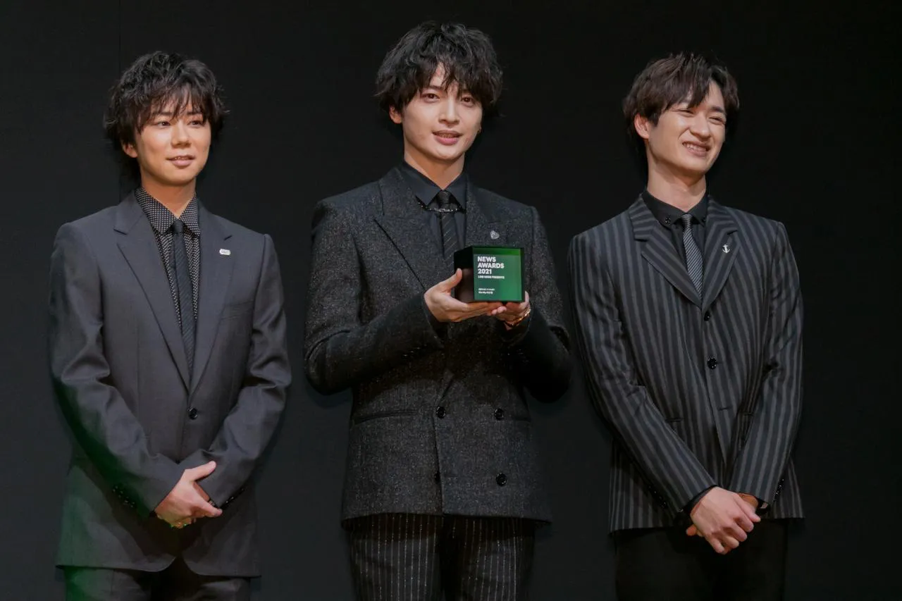 Kis-My-Ft2が「LINE NEWS AWARDS 2021」のアイドル部門を受賞。北山宏光、玉森裕太、宮田俊哉の3人が登壇した