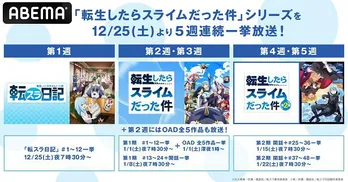 「転生したらスライムだった件」シリーズ、5週連続、一挙放送決定