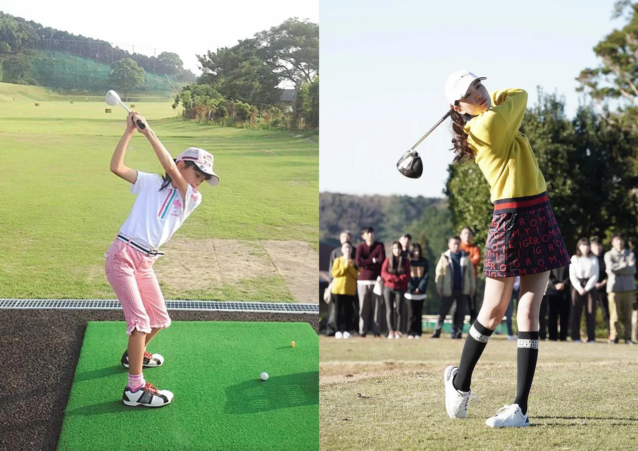 【写真を見る】ゴルフをする9歳の頃(左)と「ゴシップ」での茅島みずき