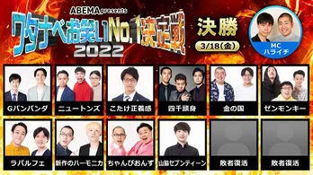 四千頭身、ゼンモンキー、金の国、ニュートンズ、ラパルフェらが決勝へ「ワタナベお笑いNo.1決定戦2022」独占生放送決定