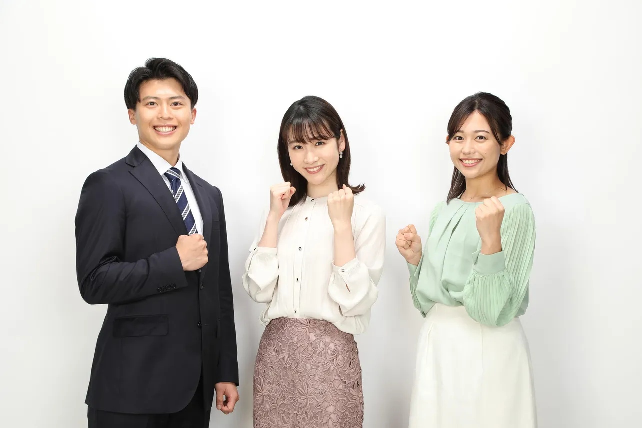フジテレビ新人アナウンサーの勝野健、岸本理沙、松﨑涼佳(写真左から)