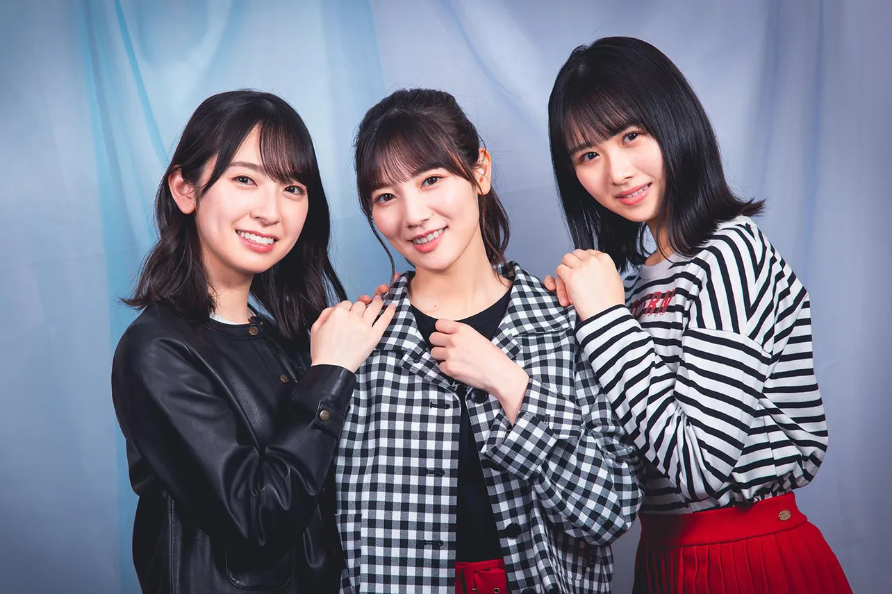 取材中も“ハッピーオーラ”を振り撒いてくれた日向坂46の金村美玖、河田陽菜、上村ひなの