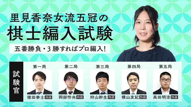 棋士編入試験となる五番勝負の完全無料生中継が決定した里見香奈女流五冠