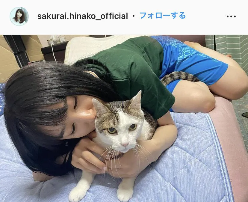 【写真】桜井日奈子、 “部屋着が実家感出ててかわいい”…愛猫を抱きしめるショット