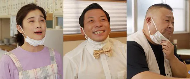 「孤独のグルメseason10」第1話に出演する(左から)石田ひかり、田渕章裕、脇知弘