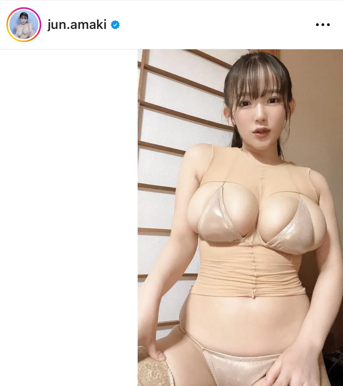 天木じゅん、はち切れそうな美巨乳をむちむちに寄せた写真