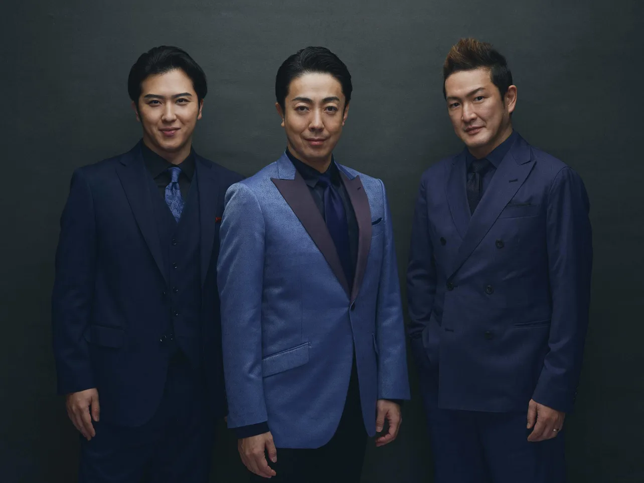 『新作歌舞伎 ファイナルファンタジーX』に出演する尾上菊之助(中央)、中村獅童(左)、尾上松也(右)