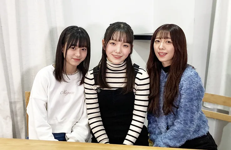 写真左から、私立恵比寿中学の仲村悠菜、桜井えま、真山りか。新メンバー初ライブの思い出を語ってくれた