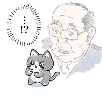 【漫画】トラックにはねられ気がついたら猫に転生…おじさん×猫の絶妙な表情や掛け合いが「癒し」と話題
