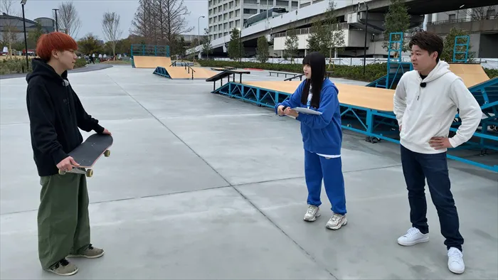 工藤理子と潮圭太は、テクニシャンライダーのスケボーテクニックを1分間ピッタリリポートに挑戦(2)