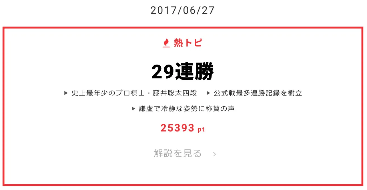 6月27日“視聴熱”デイリーランキング 熱トピでは「29連勝」をピックアップ