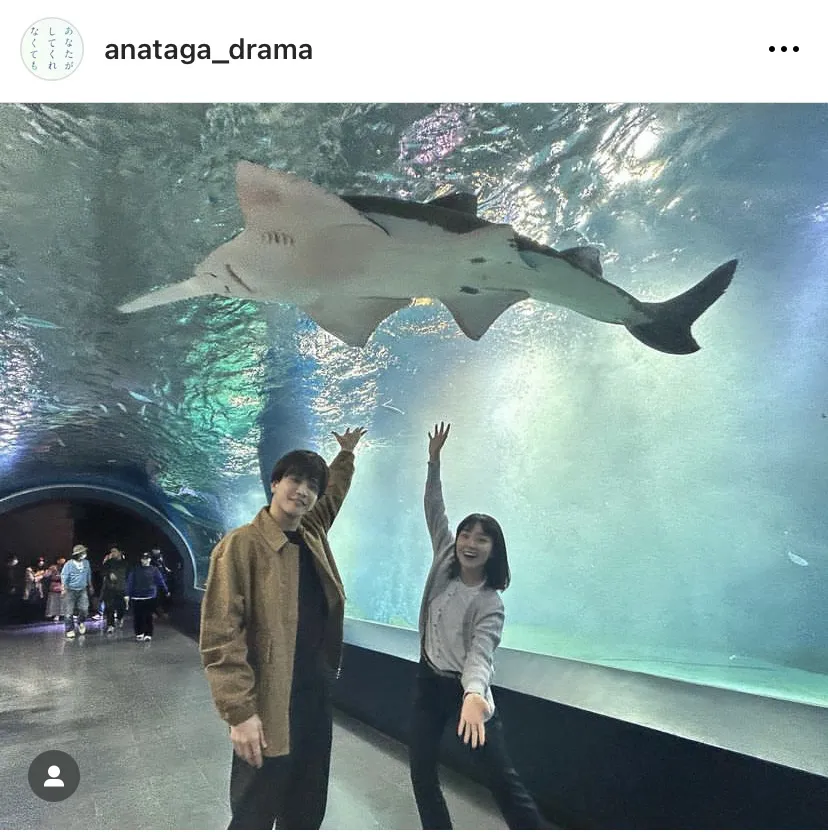 水族館を訪れた岩田剛典と奈緒のオフショット