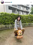 【写真】かわいすぎる大笑い…公園の遊具にまたがり大爆笑する清野菜名