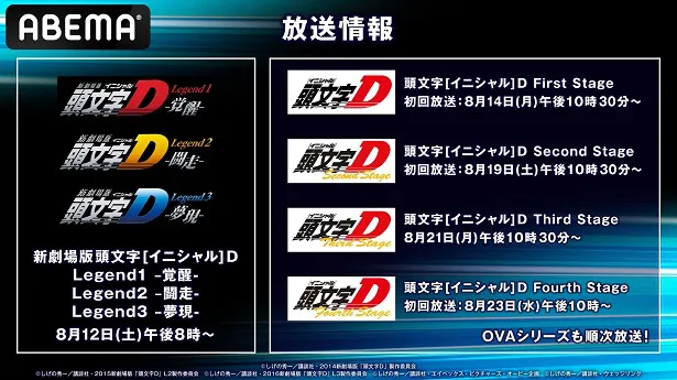 公道最速”を目指す「頭文字［イニシャル］D」シリーズ、初の無料一挙放送決定 | WEBザテレビジョン