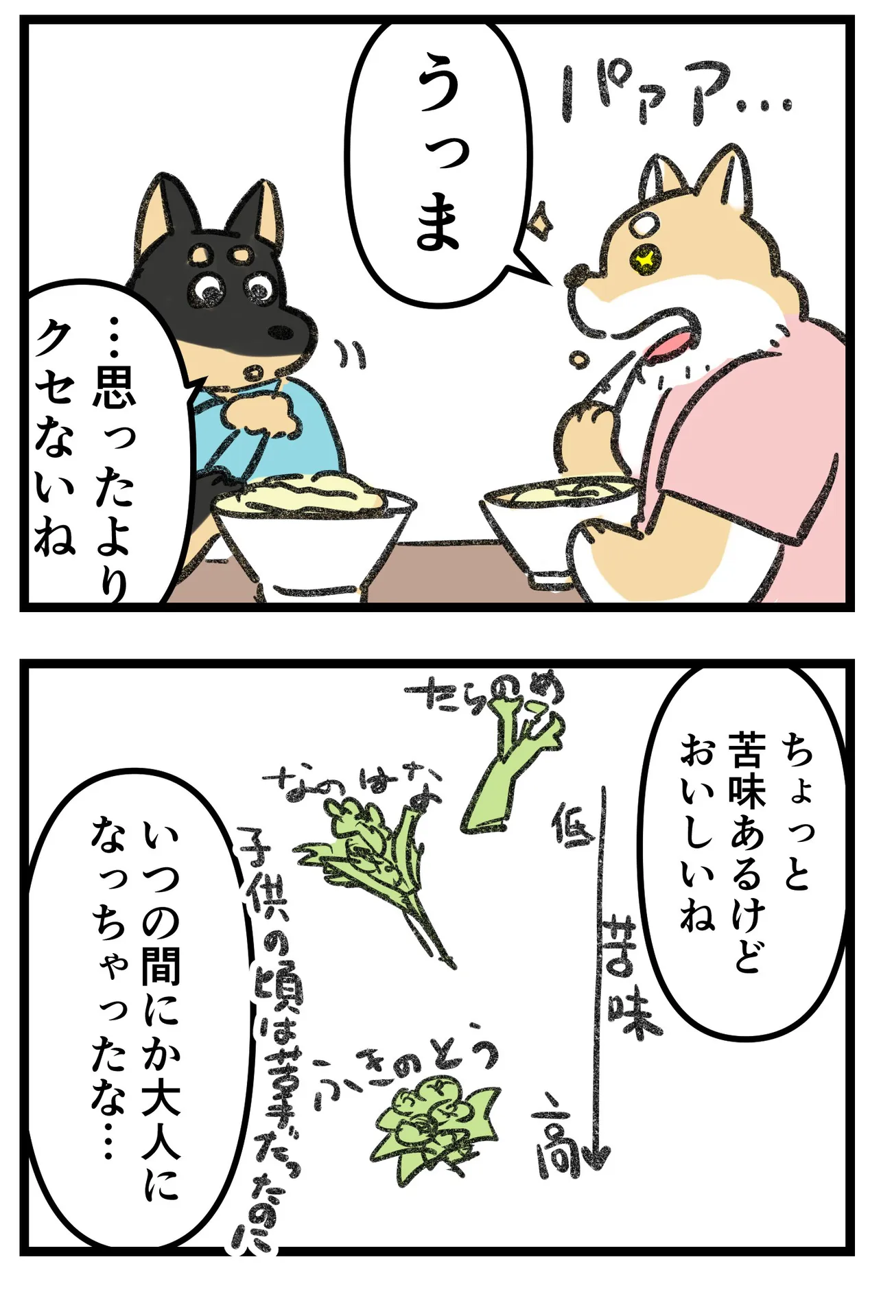 『柴犬二匹が山菜の天ぷらを作って食べる話』(12/16)