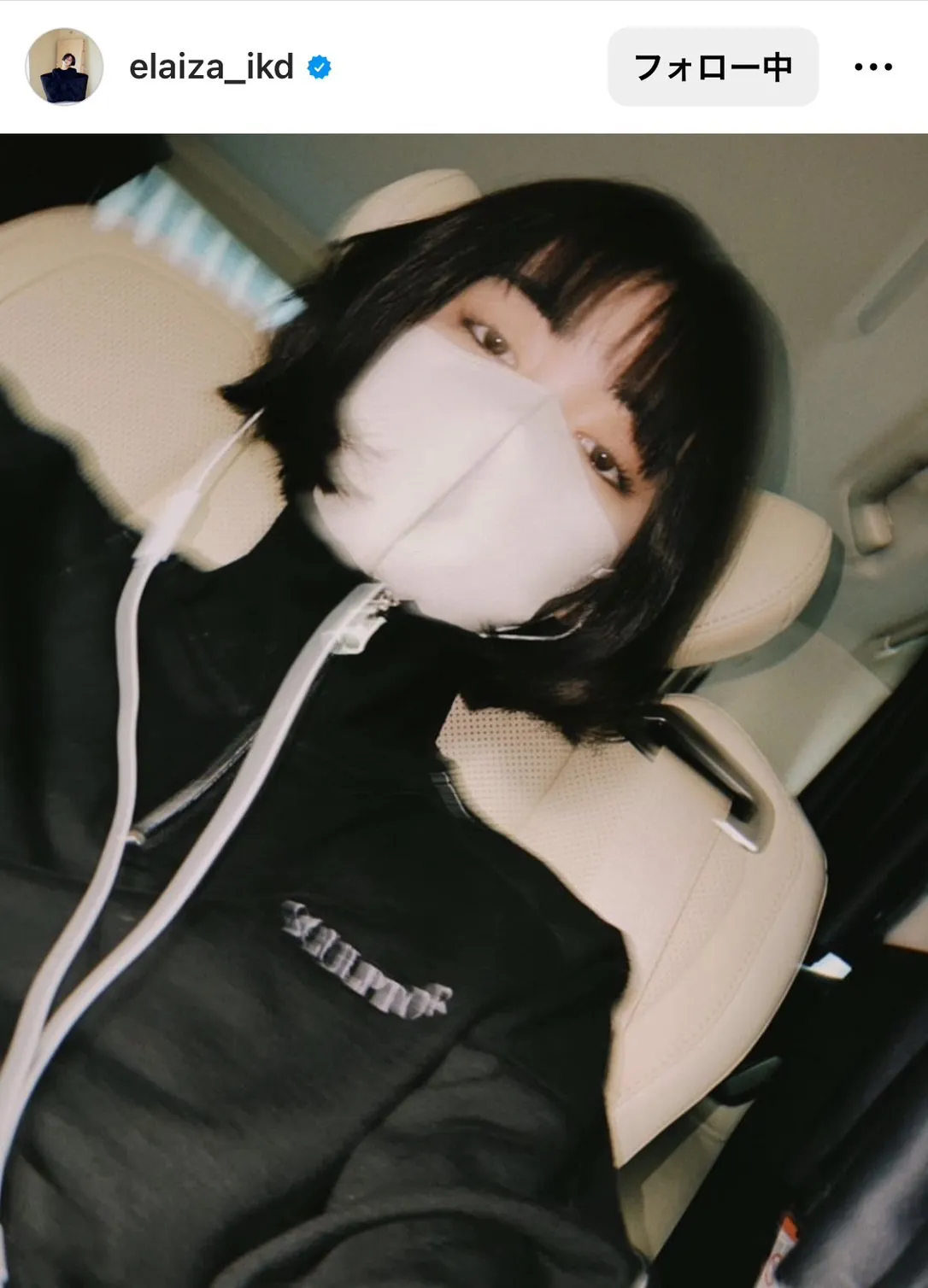 池田エライザ、飾らない姿も美しい…ラフな黒ジャージ姿の車内セルフィーショット