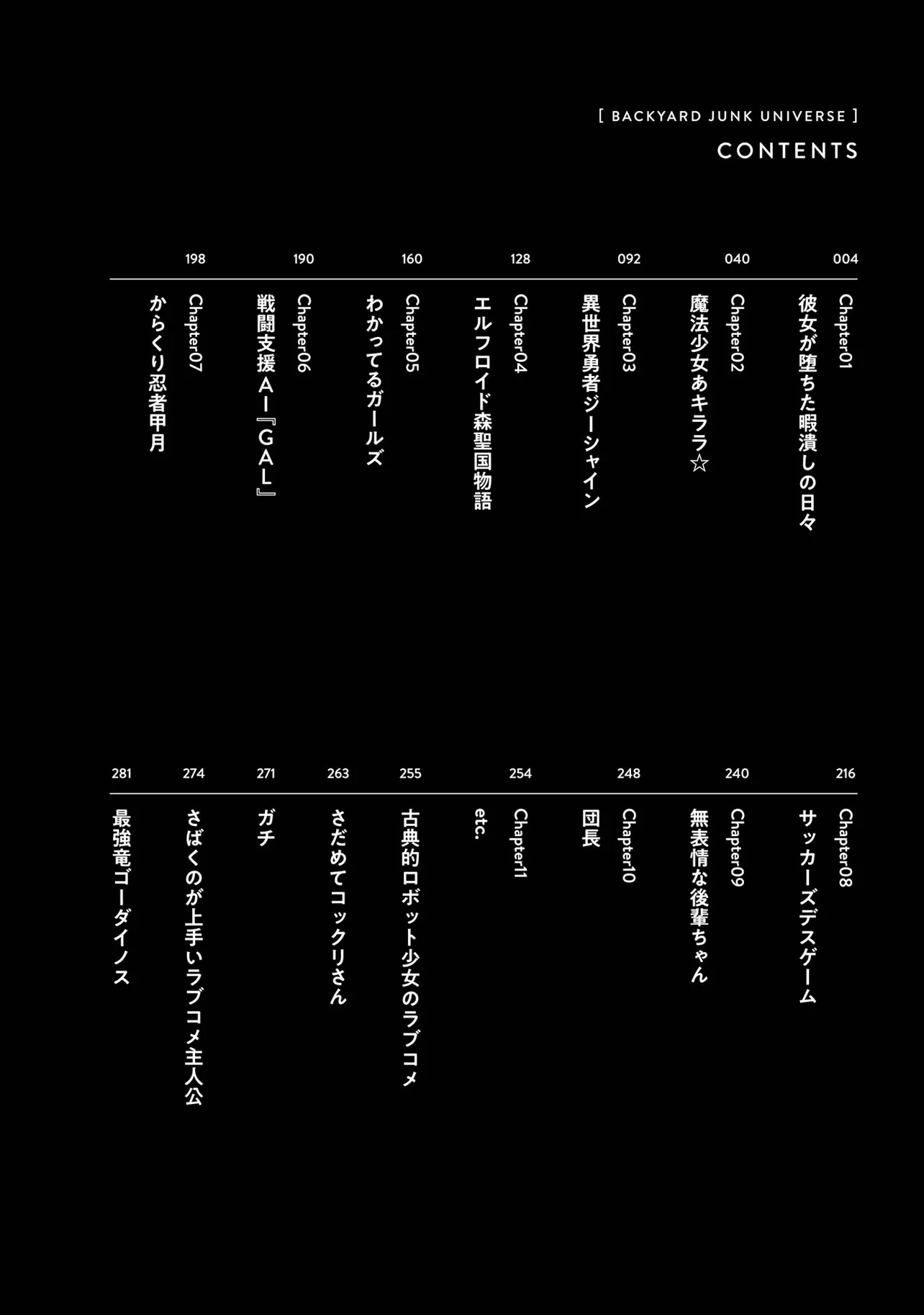 「バックヤード・ジャンク・ユニバース」もくじ