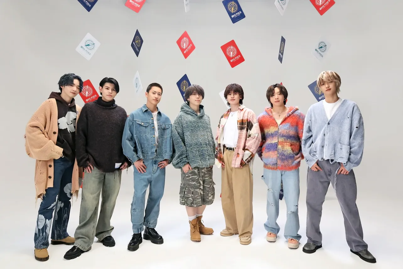 BE:FIRST(左からRYUHEI、LEO、RYOKI、SHUNTO、MANATO、SOTA、JUNON)