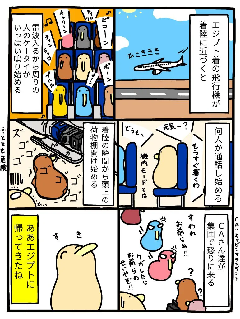 『エジプト着の飛行機が着陸に近づくと』