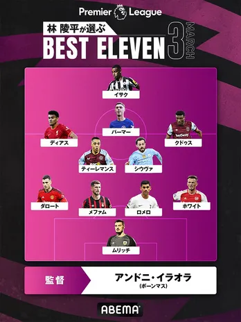 林陵平が選ぶ「プレミアリーグ 2023~24」3月度ベストイレブン発表 注目のディアス選手の“チームのために戦える姿勢を評価”