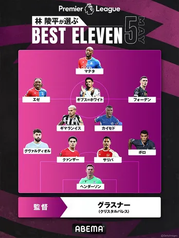 林陵平が選ぶ「プレミアリーグ 2023~24」5月のベストイレブン 覚醒したマテタ選手“チームのシステム変更でゴールに集中”