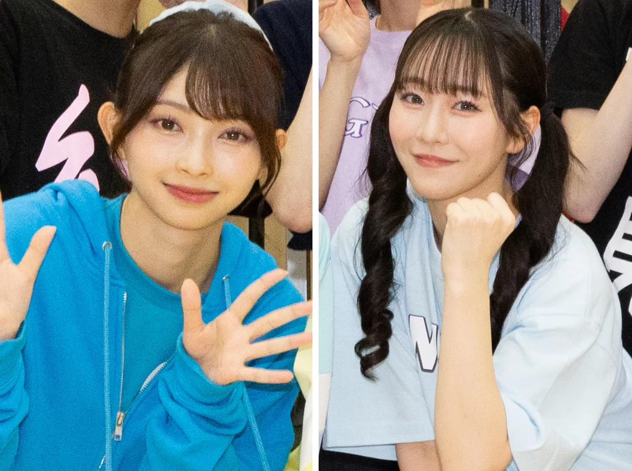 「SASUKEアイドル予選会」の前に意気込みを語った超ときめき宣伝部・辻野かなみ(左写真)とFRUITS ZIPPER・真中まな