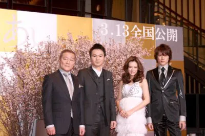 映画「花のあと」の完成披露試写会に出席した國村隼、甲本雅裕、北川景子、宮尾俊太郎（写真左から）