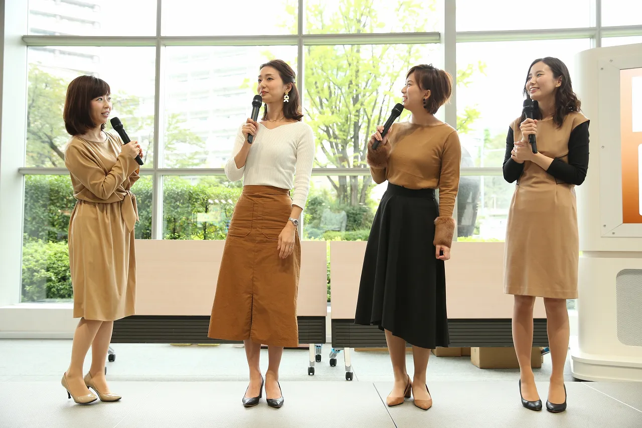1回目のイベントに登場した松尾由美子アナ、本間智恵アナ、山本雪乃アナ、森川夕貴アナ(写真左から)
