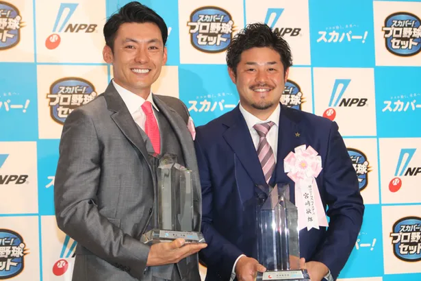 2017年「スカパー！ドラマティック・サヨナラ賞」の大賞を受賞した栗山巧選手(写真左)と宮崎敏郎選手(同右)