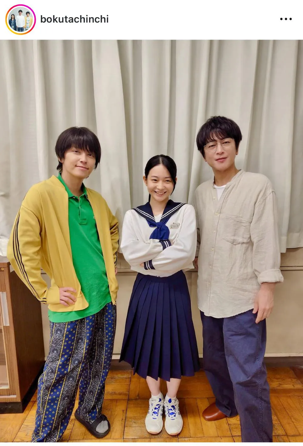 及川光博&手越祐也&白鳥玉季、はじめて3人一緒の撮影の日に撮った記念ショット