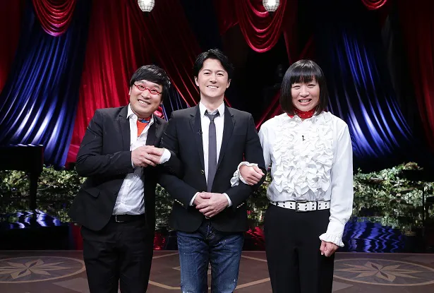 「プレミアMelodiX！」で共演した山里亮太、福山雅治、山崎静代(写真左から)