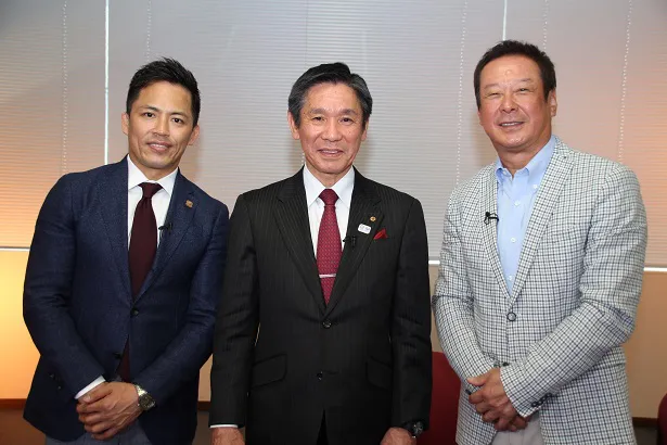 (左から)野村忠宏、具志堅幸司学長、 森末慎二が日本体育大学・体操競技部を語る