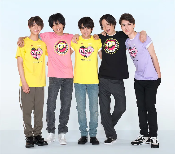 「24時間テレビ41―」のチャリTシャツを来た姿を初披露したSexy Zone(写真左から松島聡、中島健人、佐藤勝利、菊池風磨、マリウス葉)