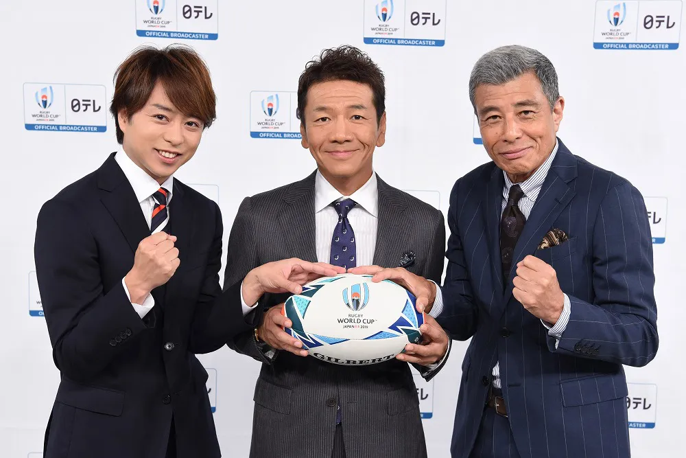 日本テレビが放送する「ラグビーワールドカップ2019日本大会」で櫻井翔、上田晋也、舘ひろしの出演が決定(写真左から)