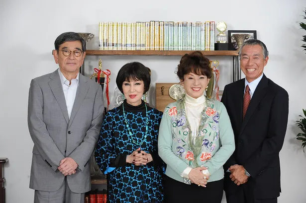 2019年4月スタートの「やすらぎの刻～道」がクランクイン。主人公を演じる石坂浩二と浅丘ルリ子、加賀まりこ、柳葉敏郎(写真左から)