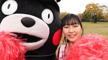 HKT48・田中美久がチアリーダー姿でくまモンと共に“おりひめJAPAN”を応援！