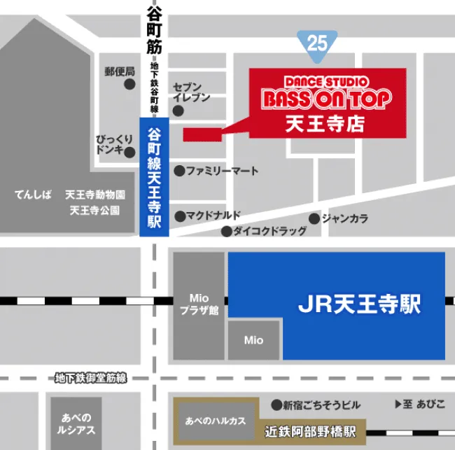 ダンススタジオBASS ON TOP 天王寺店　地図