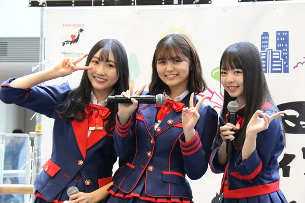 横浜で行われた「こってりだけじゃない。ディスカバー愛知フェア」に登場した白井琴望、北野瑠華、大谷悠妃(写真左から)