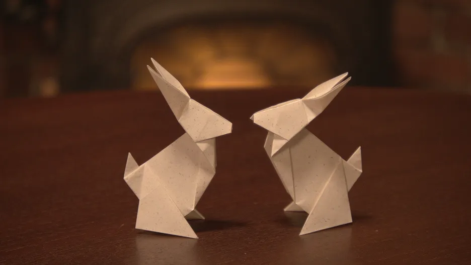 完成した折り紙のウサギ