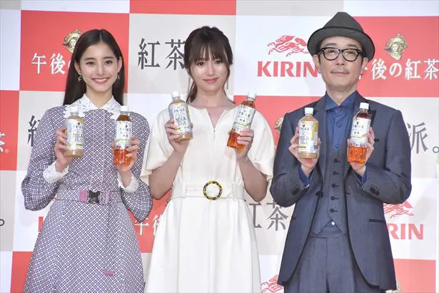 「キリン 午後の紅茶」新テレビCM発表会に出席した深田恭子、新木優子、リリー・フランキー