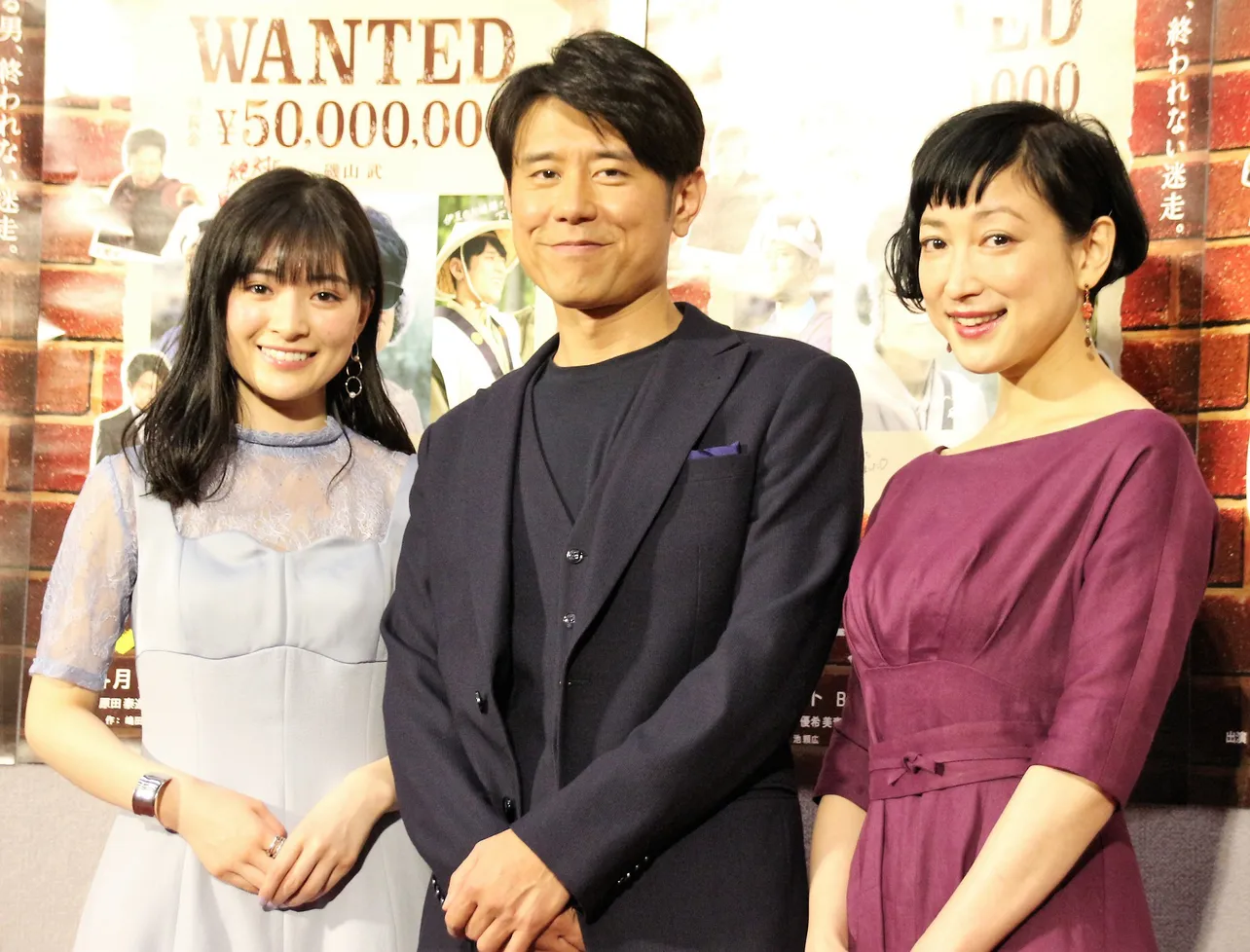 会見に登壇した(左から)優希美青、原田泰造、緒川たまき