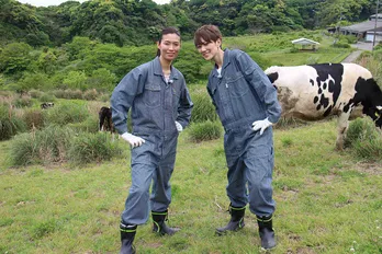 七海ひろき&十輝いりす、“宝塚とは違う”酪農体験!牛の世話に大奮闘