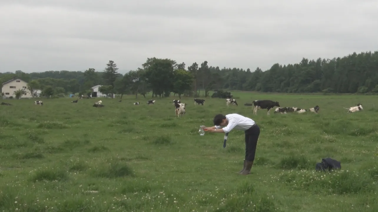 北海道の広大な牧場で行われた撮影。牛の機嫌などを待つ“牛待ち”もあったそう